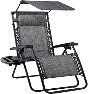 Best Choice Products Folding Zero Gravity Outdoor Recliner Patio Lounge Chair w/Adjustable Canopy Shade, Headrest, Side Accessory Tray, Textilene Mesh - Gray