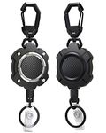 LIUGX 2 Pack Retractable Keychain, Heavy Duty Carabiner Key Chains, 10,000+ Rebound, Impact Resistance ID Badge Reels with 31.5” Wire Rope and Key Ring, Up to 8oz, Aluminum Ring, Carbon Fiber-Texture