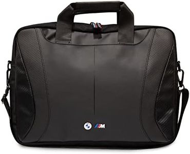 CG MOBILE BMW Sac d'ordinateur en cuir PU avec bords en carbone et rayures perforées 15" Compatible avec MacBook Intel® UHD Graphics/Windows/HP/Value Top Load Bag/Work, School, etc