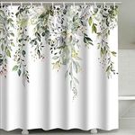 Ezmine Floral Shower Curtain Waterproof Plant Bathroom Decoration Leaves Shower Curtain Washable Bathroom Curtain Decor Quick-Drying Shower Curtain for Bathroom with 12 Hooks 180x180cm (71"x71")