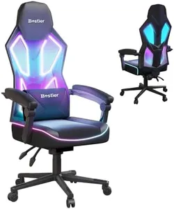 Bestier Gamer Chair with RGB LED Lights, Breathable Fabric LED Gamer Chair with Pocket Spring Cushion and Linkage Armrests, Gaming Chairs for Adults with Adjustable Lumbar Support(Black)