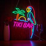 Tiki Bar Parrot Neon Sign for Wall Décor Hawaii Beach Bar LED Light up Signs with Dimmer for Pub Party Man Cave Room Art Decor Gift