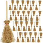 TIHOOD 50PCS Mini Broom Hanging Decoration Straw Craft Decoration Artificial Miniature Brooms Simulation Witch Brooms for Fairy Garden Dollhouse Accessories Light Brown