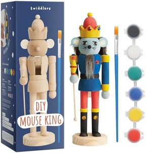 THE TWIDDLERS - Paint Your Own Mouse King Wooden Nutcracker Soldier, 20cm - Handmade DIY Kit, Pine Wood Traditional Rat King Ornament, Christmas Decoration with Moving Parts, Paint Set & Stickers