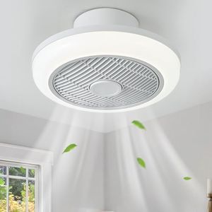 POWROL Ceiling Fans with Lights, Reversible Fan Light with Remote Control 6 Speed 3 Color 48W LED Ceiling Fans Lamps Dimmable Flush Mount White Ceiling Fan Light for Bedroom Kitchen (15 inch)