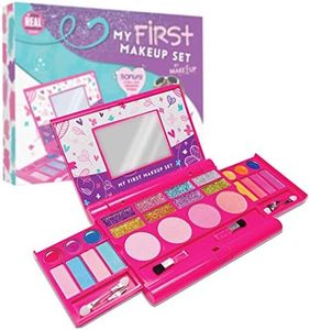 My First Makeup Set Girls Makeup Kit Fold Out Makeup Palette with Mirror and Secure Close - SAFETY TESTED- NON TOXIC