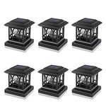 AEFRELEOHT Solar Post Cap Lights, Warm White & RGB Automatic Cycling, Cracked Glass Bulb, 20 Lumens lP65 Waterproof Fit 3.6x3.6 4x4 4.5x4.5 5x5 Wood Fence Post Solar Powered Lights Black (6 Pack)