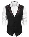 COOFANDY Men's Casual Embroidery Vest Single-Breasted Suede Leather Waistcoat