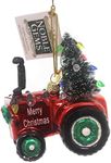 Noble Gems Red Tractor Glass Christmas Tree Ornament NB0884 New