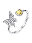 Bestyle Cute Sterling Silver Infinity CZ Butterfly Rings-Heart Yellow Topaz Birthstone Ring-Hypoallergnic Silver Open Ring Women Finger Ring, Anniversary Mothers' Day Birthday Jewelry Gifts for Women