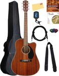 Fender CD-60SCE Solid Top Dreadnought Acoustic-Electric Guitar - All Mahogany Bundle with Gig Bag, Instrument Cable, Tuner, Strap, Strings, Picks, Polishing Cloth and Austin Bazaar Instructional DVD