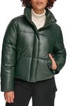 Levi's Women's Vegan Leather Quilted Short Puffer Jacket, Darkest Spruce