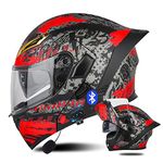 Bluetooth Modular Motorcycle Helmet with Tail ECE Approved Flip Up Front Helmets Dual Visors Full Face Integrated Helmet with Dual Speaker Microphone for Adults Men Women 55-64CM