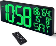 XREXS 18 Inch Large Digital Wall Clock with Remote Control, Automatic Dimmable Digital Clock with Large Display with Date/Temperature/Week/Humidity, DST, Alarm, Large Numbers