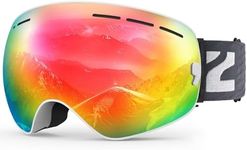 ZIONOR X Ski Snowboard Snow Goggles OTG Design for Men Women Adult with Spherical Detachable Lens UV Protection Anti-fog (VLT 21% White Frame Revo Red Lens)