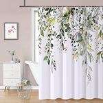 REZAYMRS Floral Shower Curtain with 12 Hooks, 72''x72'' Waterproof Polyester Fabric Shower Curtains for Bathroom, Weighted Hem Bathtubs Hotel Curtain, Machine Washable, Quick Dry (Green)