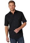 Wrangler Men's Sport Western Basic Two Pocket Short Sleeve Snap Shirt, Black, Small