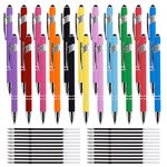 Chostky 22PCS Ballpoint Pen with Stylus Tip, 2 in 1 Metal Pen with 22 Refills, Retractable Stylus Pens 1.0 mm Black Ink for Touch Screens Daily Work School Writing Stationery Office Supplies