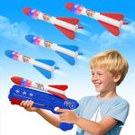 LJZJ 3 Pack Rocket Launcher Toys for Kids, 2 Flight Modes LED Foam Glider Catapult Rocket, Outdoor Flying Toy, Birthday Gifts for Boy Girl 6+ Year Old, B-Day Party Supplies