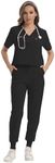 GGEH Scrub for Women Set Classic V-neck Top & Jogger Scrub Pants Medical Uniform Suit with 9 Pockets