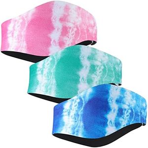 3 Pieces Swimming Headband Waterproof Swim Ear Band Elastic Ear Protection Band for Swimmers Adult Men Women Kids Block Water Secure Earplugs Water Protection Bath Shower Pool Beach (Tie Dye Style)