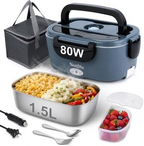 NestDin Electric Lunch Box, 80W Heated Lunch Box for Adults, 1.5L Portable Fast Heating Food Warmer for Car/Truck/Work/Travel, 12/24/110V Lonchera Eléctrica Portátil