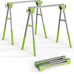Adjustable Height Sawhorse 2 Pack, Folding Portable Saw Horses with 30-34 inch Adjustable Legs, Heavy Duty Steel Pro Bench Saw Horse for Woodworking, Carpenters, Contractors, Fully Assembled (green)