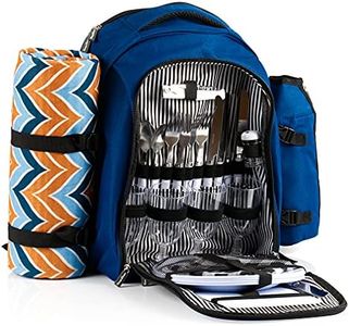 CampFeuer Mochila de Picnic con 32 Piezas para 4 Personas | Color Azul | incl. Portabotellas, Manta de picnic, Compartimento Nevera y Utensilios de Camping | Mochila Nevera Isotérmica