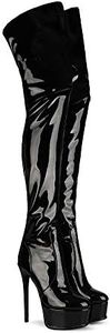 Fandimeier Women's Plus Size Thigh High Boots Over The Knee For Women Zipper Unisex Patent Leather Platform Shoe, Black, 8