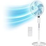 Pro Breeze® 16-Inch Pedestal Fan with Remote Control and LED Display, 4 Operational Modes, 80° Oscillation, Adjustable Height & Pivoting Fan Head, Perfect for Homes, Offices and Bedrooms - White