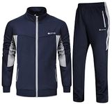 Rdruko Mens Tracksuits Sets Running Jackets Joggers 2 Piece Casual Sweatsuits Sports Lounge Wear Light Grey and Navy M