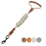 AIHIKONG Heavy Duty Rope Dog Leash, Comfortable Leather Handle and Highly Reflective Threads, Climbing Rope Dog Leash with Swivel Lockable Hook for Small Medium Large Dogs (Off White, 5FT X 0.39")