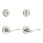 Weiser Belmont Satin Nickel Front Door Handle with Deadbolt, Reversible Exterior/Interior Door Handles with Deadbolt Lock, Front Door Handles with Lock/Front Door Lock, Traditional Home Décor