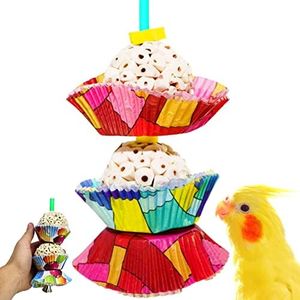 Bonka Bird Toys 1932 Two Cake - Medium-Sized, Natural Sola Balls, Colorful Shreddable Parrot Cage Toy, 9.5"x3.5"