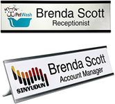 2" x 8" Personalized Aluminum Name Plates, Custom Office Desk or Wall Name Plates, Can Add Custom Logo Image and Texts, Two Name Plates Colors Silver, White, Holders are Optional (Custom Image+Text)