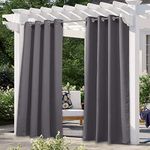 NICETOWN Waterproof Outdoor Curtain Panel - Thermal Insulated Weighted Blackout Drape for Pergola/Gazebo/Patio (52 x 96 Inch, Grey, 1 Panel)