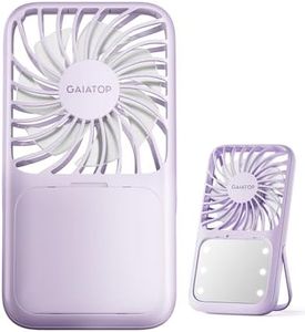 Gaiatop Portable Handheld Fan, Folding Stand for Desktop, 3 Speed LED Makeup Mirror with Light, Rechargeable Mini Personal Fans Small Travel Essentials Gifts for Women Girls Purple