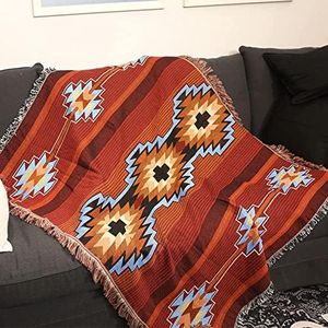 CCHYF Aztec Throw Blanket Red Native American Blanket Southwestern Boho Decor Reversible Woven Tassels Mexican Blankets and Throws for Couch Bed Chair Wall Livingroom Outdoor Travel 51"x63"