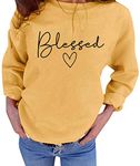 UNIQUEONE Blessed Sweatshirt for Women Letter Print Lightweight Thanksgiving Pullover Tops Blouse, Yellow, Large