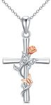CEKAMA Cross Necklace for Women Sterling Silver Crucifix Cross Pendant Necklace 18 Inches for Girls Jesus Cross Pendant with Butterfly Jewelry Gifts for Christmas Birthday Anniversary