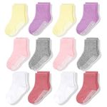 CozyWay Baby Anti Slip Crew Socks 12 Pack with Grips for Toddlers Little Boys Girls Infants Kids Non Skid (12 Pack Girls Assorted, 1-3T (Shoe Size 5-9))