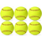 Lewtemi 6 Pcs 11" Softballs, Official Size and Weight Slowpitch Softball Unmarked Leather Covered Youth Fastpitch Softball Ball Sports Softball for Games, Practice and Training, Yellow