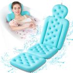 Bathtub Pillow Full Body, Luxury Bath Cushion for Tub with 160 Suction Cups, Bath Mat for Head and Neck Support with Laundry Bag Blue (51.2" x 16.2")