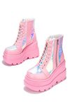 Holographic Platform Fashion Multicolor Wedge Ankle Booties Women Round Toe Lace up Zip High Heel Combat Boots-HINDOLA