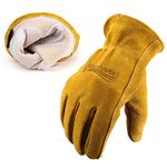 Gardening Gloves for Men Women: Leather Work Garden Gloves with Mesh Lining Soft Breathable Flex Grip for Yard Lawn Warehouse Construction Home Car Repair Working Gloves Gift for Men Large Yellow