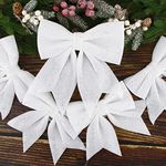 Large White Glitter Bows for Christmas Tree Decoration- 5PCS Christmas Decorative Bows Christmas Tree Bow Christmas Bows Decorative Xmas Decor Wreath Ornament