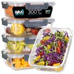 Igluu Meal Prep - Glass Containers with Leak-Proof Snap Lock Lids - Airtight Portion Control Food Storage. BPA-Free, Microwavable, Oven & Dishwasher-Safe 1050ml (3 pack)