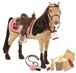 Our Generation Posable Morgan Horse – Beautiful 20-inch Brown Toy Horse with Articulated Posable Legs – Includes 12 Piece Accessory Set