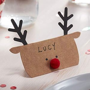 Ginger Ray SAN-317 Kraft Reindeer Shaped Place Card, Brown