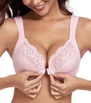 HACI Women's Front Closure Bra Underwire Unpadded Plus Size Full Coverage T-Shirt(Pink,38C)